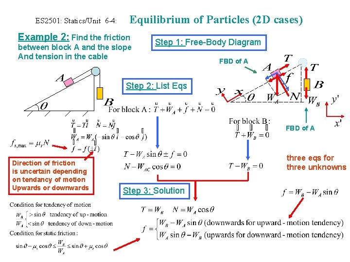 ES 2501: Statics/Unit 6 -4: Equilibrium of Particles (2 D cases) Example 2: Find