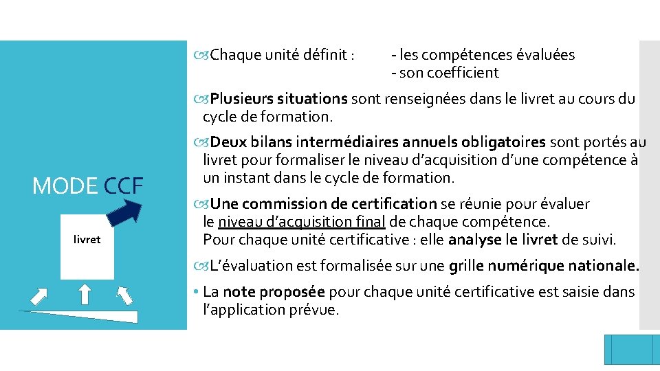  Chaque unité définit : - les compétences évaluées - son coefficient Plusieurs situations