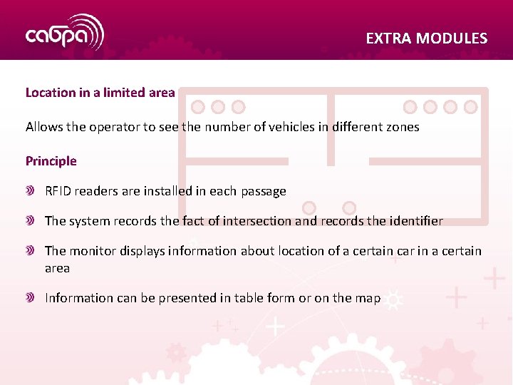 EXTRA MODULES Location in a limited area Allows the operator to see the number