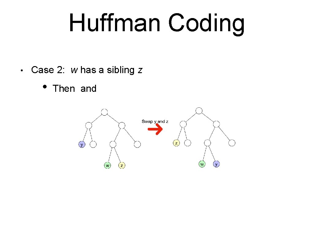 Huffman Coding • Case 2: w has a sibling z • Then and Huffman Coding • Case 2: w has a sibling z • Then and