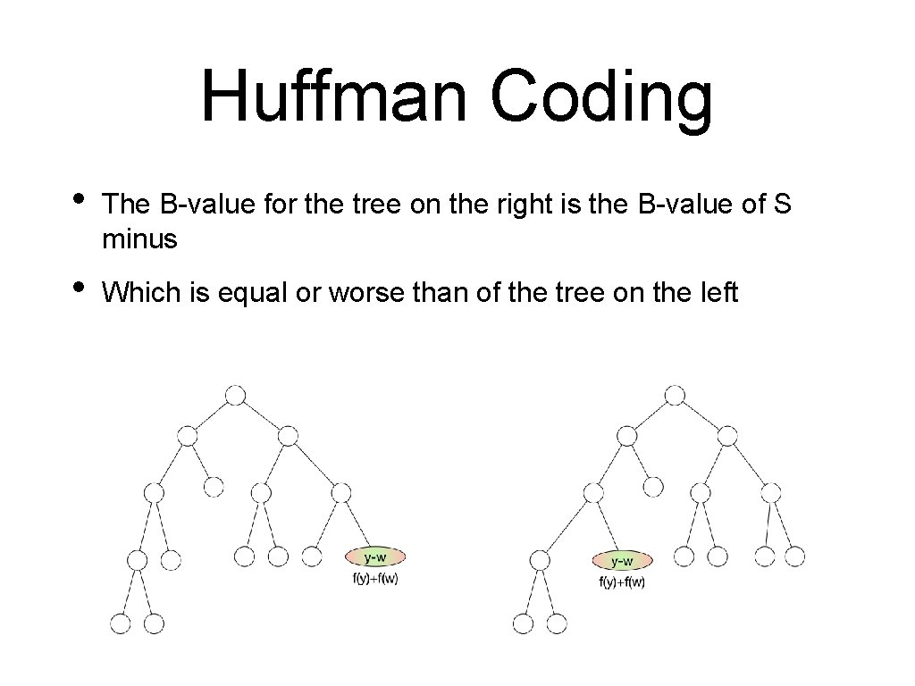 Huffman Coding • The B-value for the tree on the right is the B-value Huffman Coding • The B-value for the tree on the right is the B-value