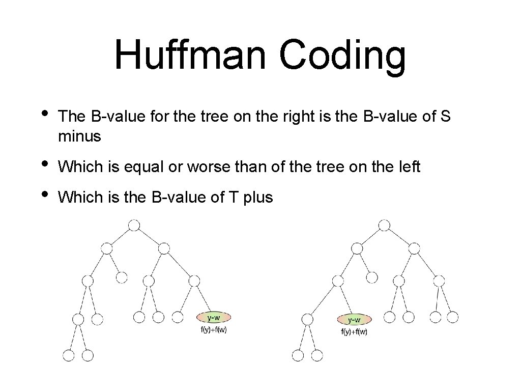 Huffman Coding • The B-value for the tree on the right is the B-value Huffman Coding • The B-value for the tree on the right is the B-value