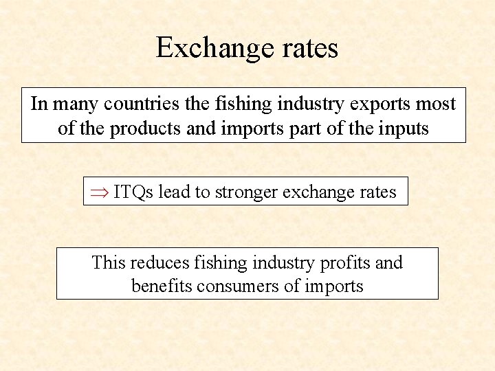 Exchange rates In many countries the fishing industry exports most of the products and