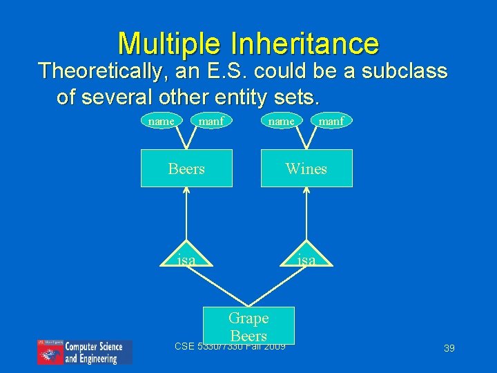 Multiple Inheritance Theoretically, an E. S. could be a subclass of several other entity
