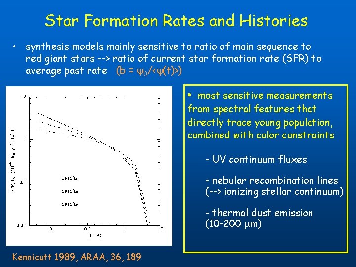 Star Formation Rates and Histories • synthesis models mainly sensitive to ratio of main