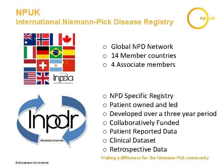 NPUK International Niemann-Pick Disease Registry o Global NPD Network o 14 Member countries o