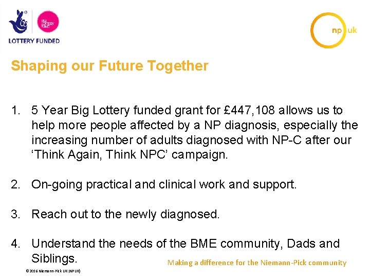 Shaping our Future Together 1. 5 Year Big Lottery funded grant for £ 447,