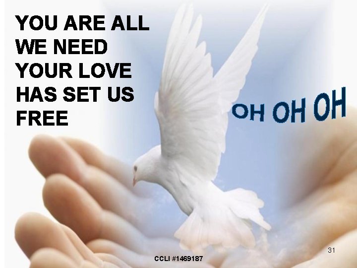 YOU ARE ALL WE NEED YOUR LOVE HAS SET US FREE 31 CCLI #1469187