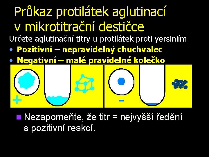 Průkaz protilátek aglutinací v mikrotitrační destičce Určete aglutinační titry u protilátek proti yersiniím •