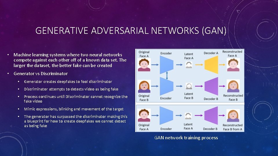 GENERATIVE ADVERSARIAL NETWORKS (GAN) • Machine learning systems where two neural networks compete against