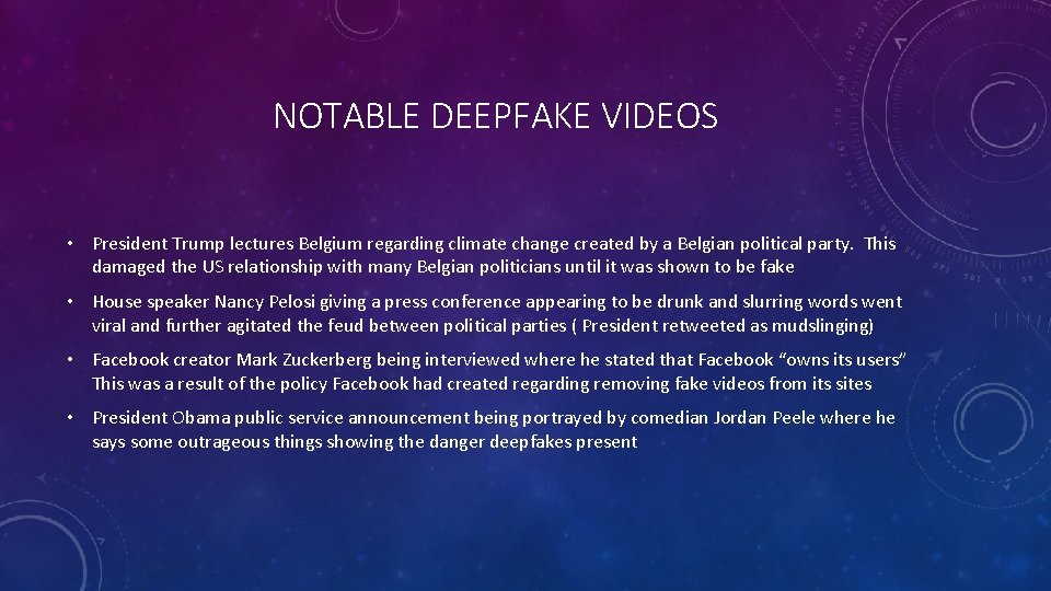 NOTABLE DEEPFAKE VIDEOS • President Trump lectures Belgium regarding climate change created by a