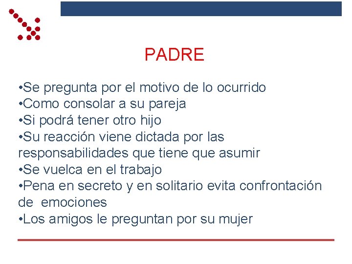 PADRE • Se pregunta por el motivo de lo ocurrido • Como consolar a