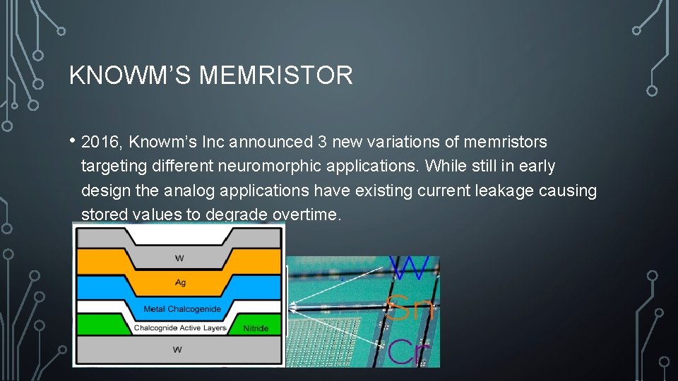 KNOWM’S MEMRISTOR • 2016, Knowm’s Inc announced 3 new variations of memristors targeting different
