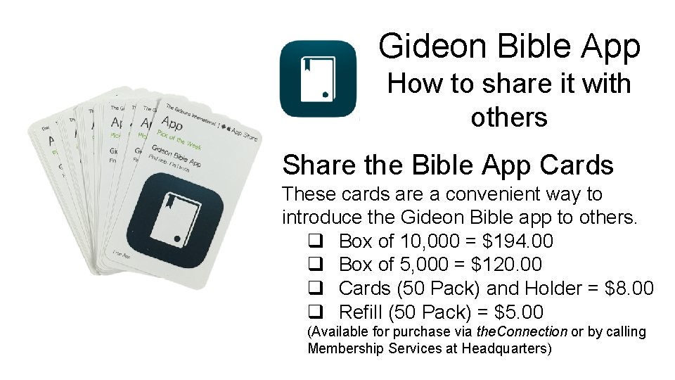 Gideon Bible App How to share it with others Share the Bible App Cards
