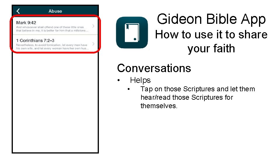 Gideon Bible App How to use it to share your faith Conversations • Helps