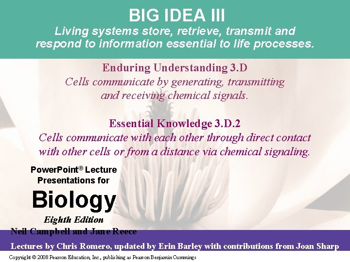 BIG IDEA III Living systems store, retrieve, transmit and respond to information essential to