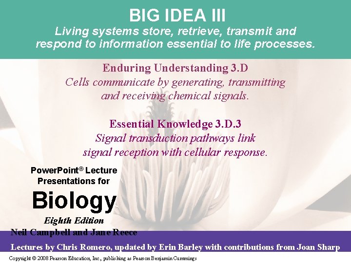 BIG IDEA III Living systems store, retrieve, transmit and respond to information essential to