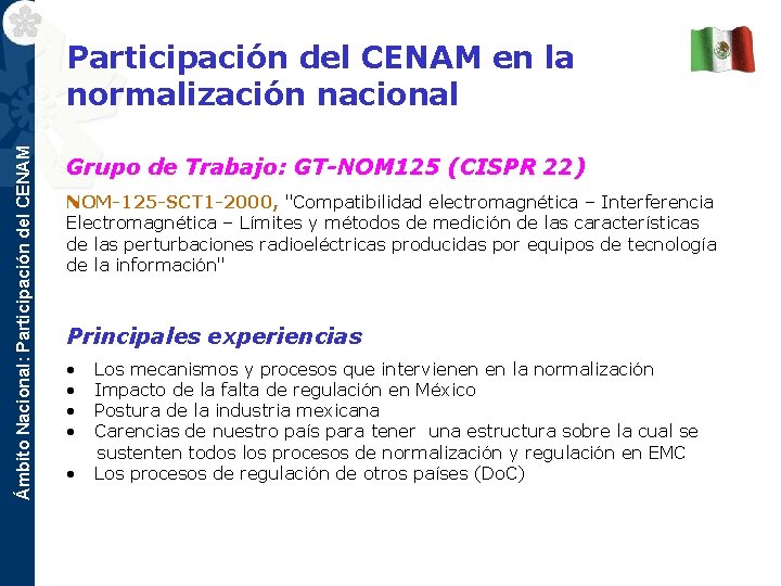 Ámbito Nacional: Participación del CENAM en la normalización nacional Grupo de Trabajo: GT-NOM 125