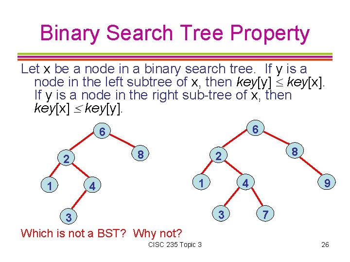 Binary Search Tree Property Let x be a node in a binary search tree.