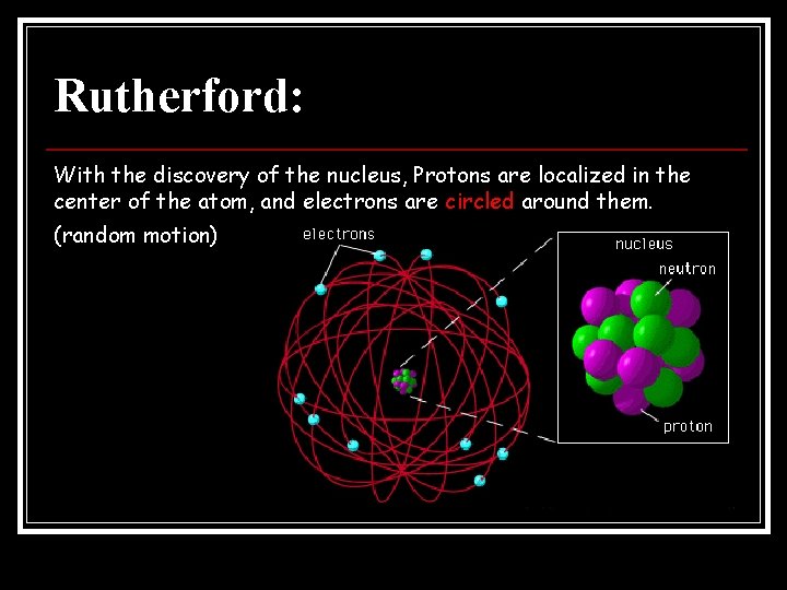 Rutherford: With the discovery of the nucleus, Protons are localized in the center of