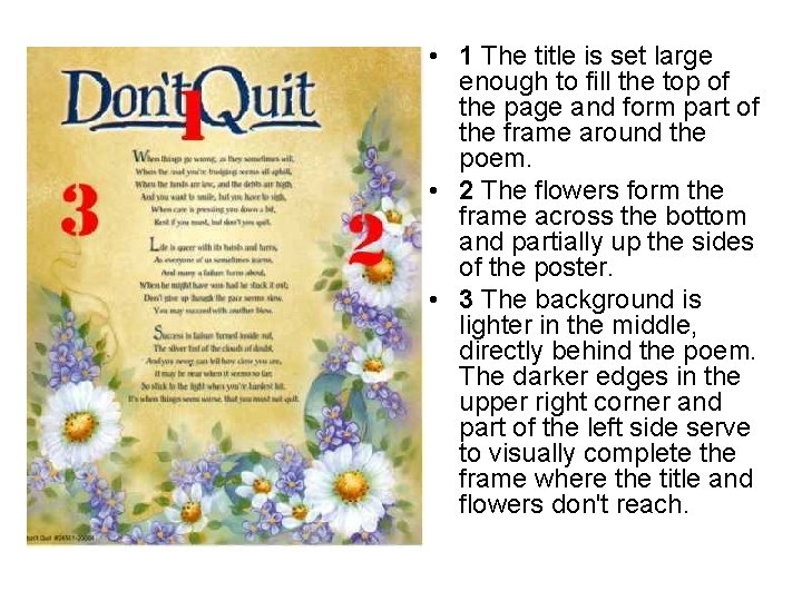  • 1 The title is set large enough to fill the top of