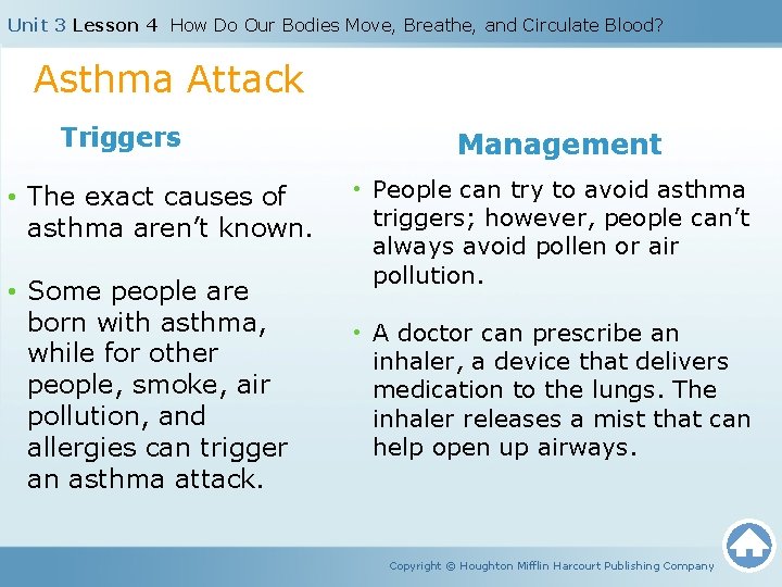 Unit 3 Lesson 4 How Do Our Bodies Move, Breathe, and Circulate Blood? Asthma