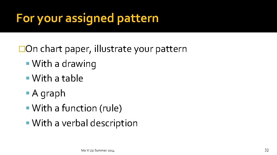 For your assigned pattern �On chart paper, illustrate your pattern With a drawing With