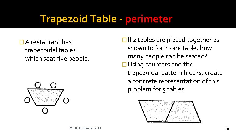 Trapezoid Table - perimeter � A restaurant has trapezoidal tables which seat five people.