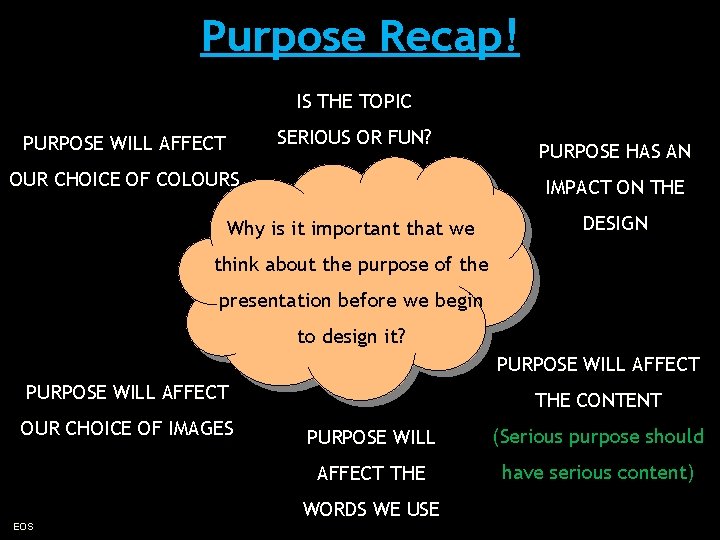 Purpose Recap! IS THE TOPIC SERIOUS OR FUN? PURPOSE WILL AFFECT OUR CHOICE OF