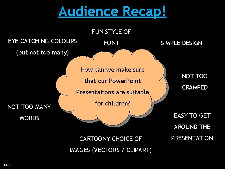 Audience Recap! FUN STYLE OF EYE CATCHING COLOURS FONT SIMPLE DESIGN (but not too