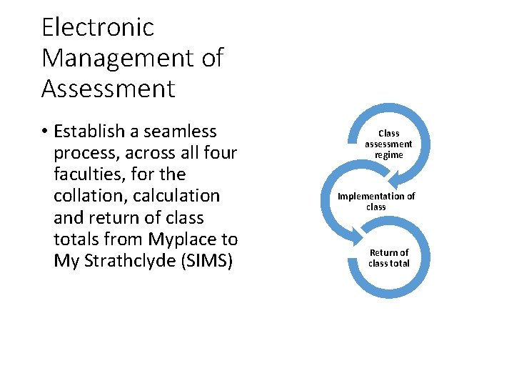 Electronic Management of Assessment • Establish a seamless process, across all four faculties, for