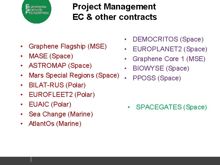 Project Management EC & other contracts • • • Graphene Flagship (MSE) • MASE