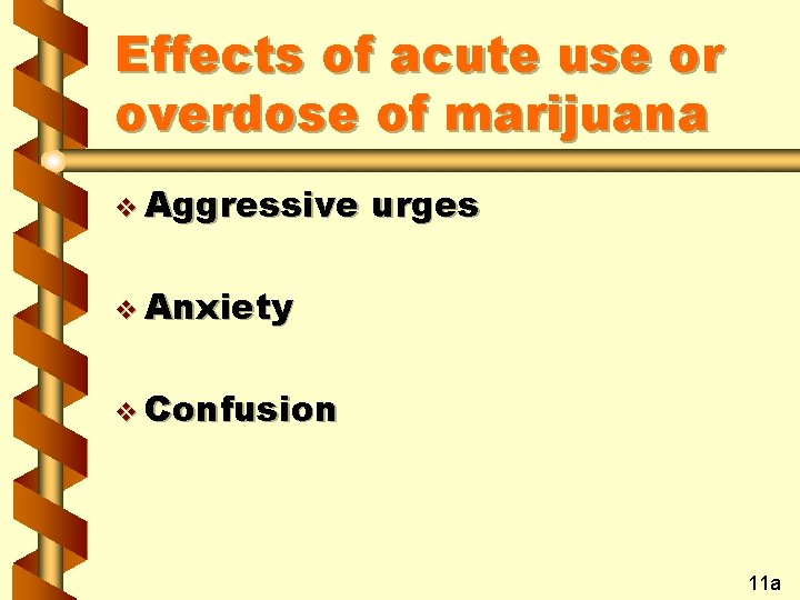 Effects of acute use or overdose of marijuana v Aggressive urges v Anxiety v