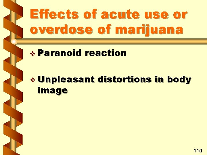 Effects of acute use or overdose of marijuana v Paranoid reaction v Unpleasant image