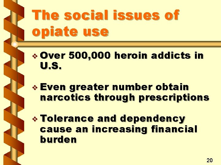 The social issues of opiate use v Over U. S. 500, 000 heroin addicts