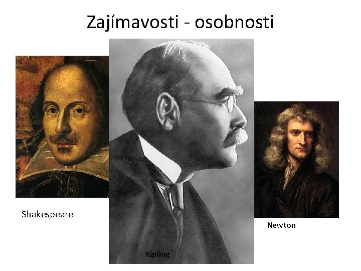 Zajímavosti - osobnosti Shakespeare Newton Kipling 