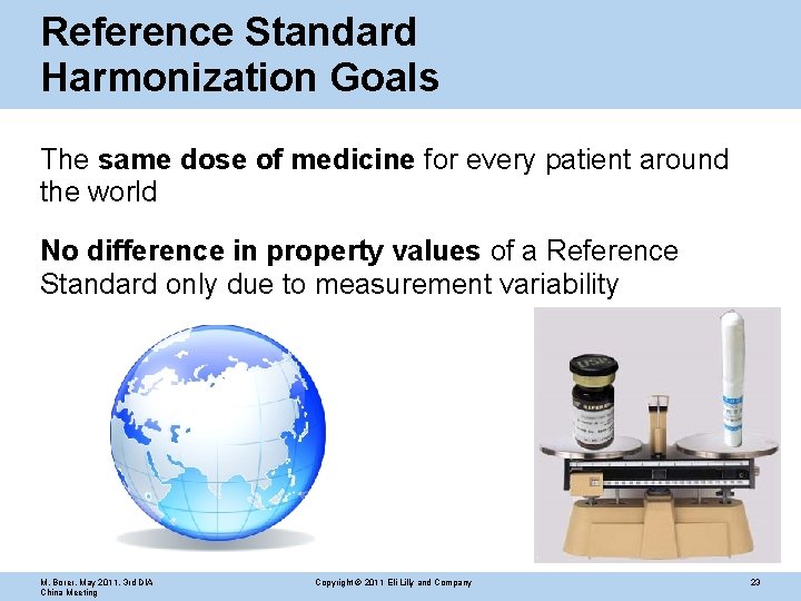 Reference Standard Harmonization Goals The same dose of medicine for every patient around the