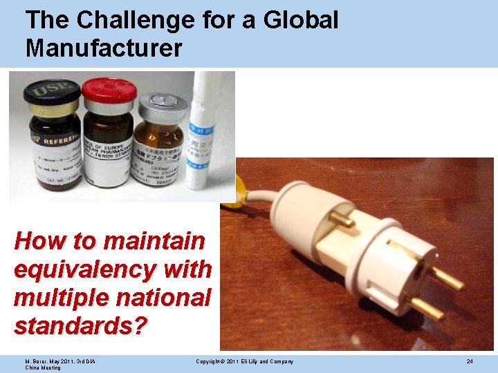 The Challenge for a Global Manufacturer How to maintain equivalency with multiple national standards?