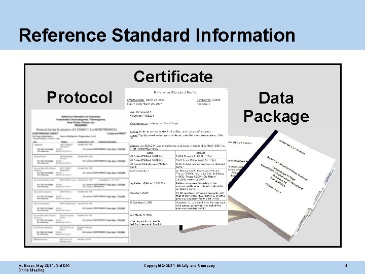 Reference Standard Information Certificate Protocol M. Borer, May 2011, 3 rd DIA China Meeting