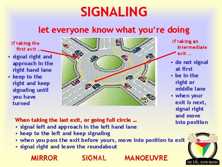 SIGNALING let everyone know what you’re doing If taking an intermediate exit … If