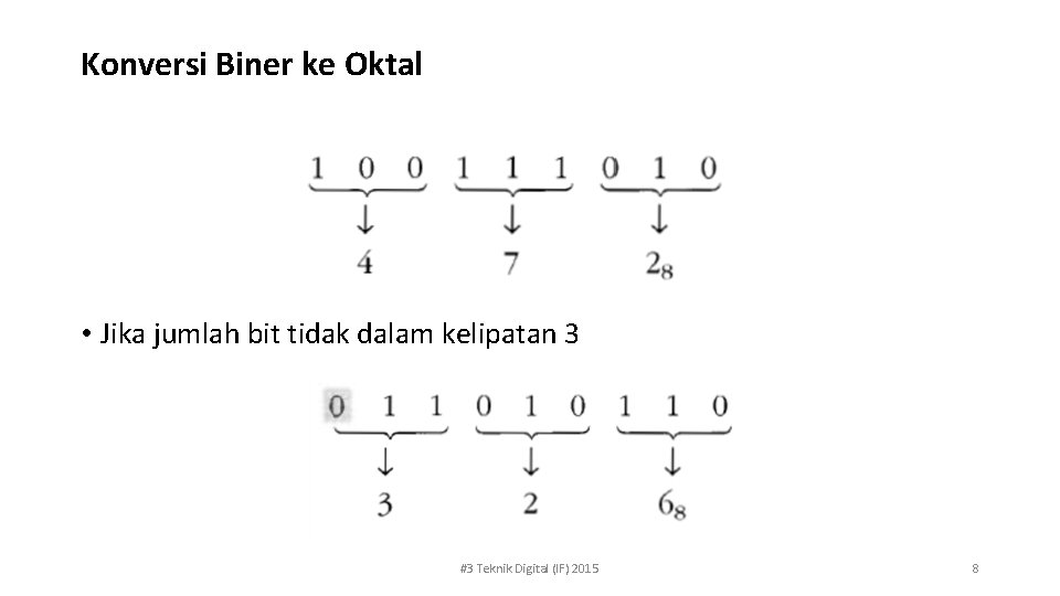 Konversi Biner ke Oktal • Jika jumlah bit tidak dalam kelipatan 3 #3 Teknik