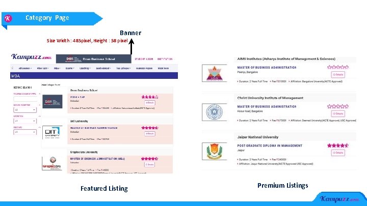 Category Page Banner Size Width : 485 pixel, Height : 58 pixel Featured Listing