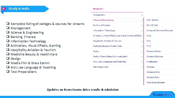Study in India ❑ Complete listing of colleges & courses for streams ❑ Management