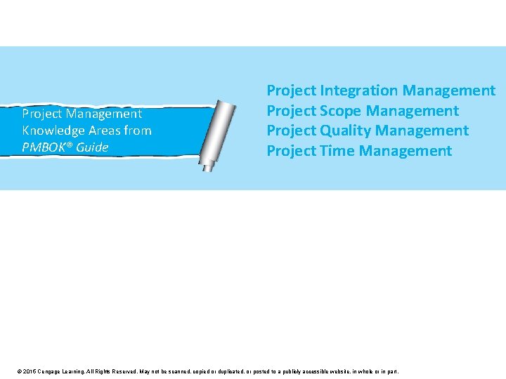 Project Management Knowledge Areas from PMBOK® Guide Project Integration Management Project Scope Management Project