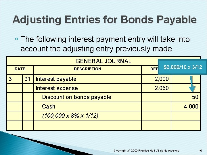 Adjusting Entries for Bonds Payable The following interest payment entry will take into account