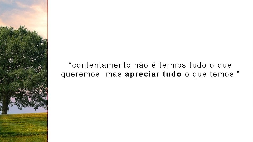 “contentamento não é termos tudo o queremos, mas apreciar tudo o que temos. ”