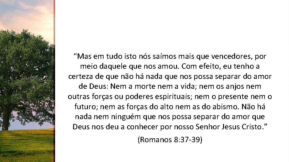 “Mas em tudo isto nós saímos mais que vencedores, por meio daquele que nos