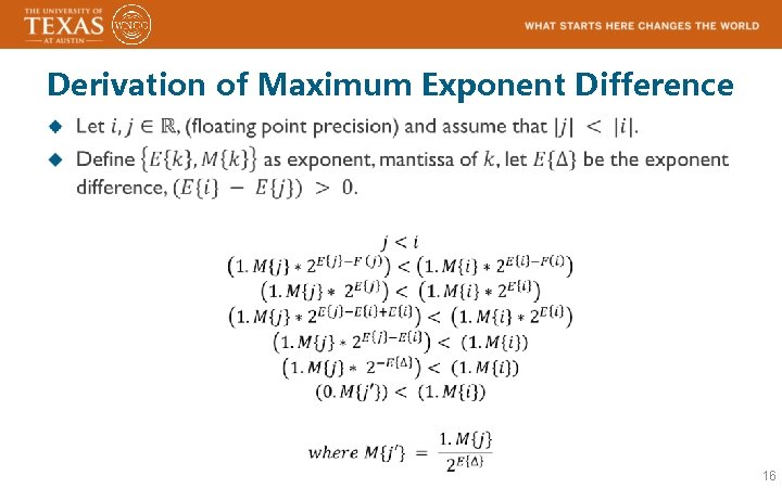 Derivation of Maximum Exponent Difference 16 