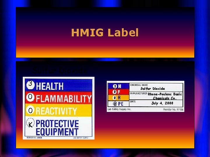 HMIG Label Sulfur Dioxide 3 0 0 K Sulfur Dioxide Rhone-Poulenc Basic Chemicals Co.