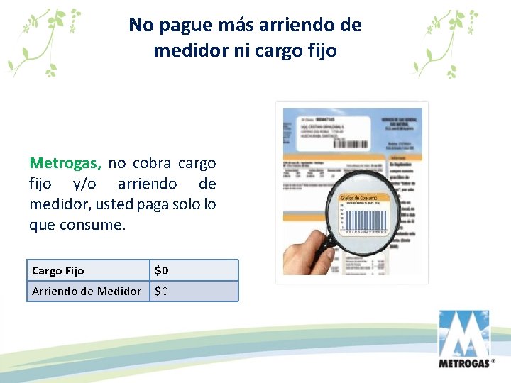 No pague más arriendo de medidor ni cargo fijo Metrogas, no cobra cargo fijo